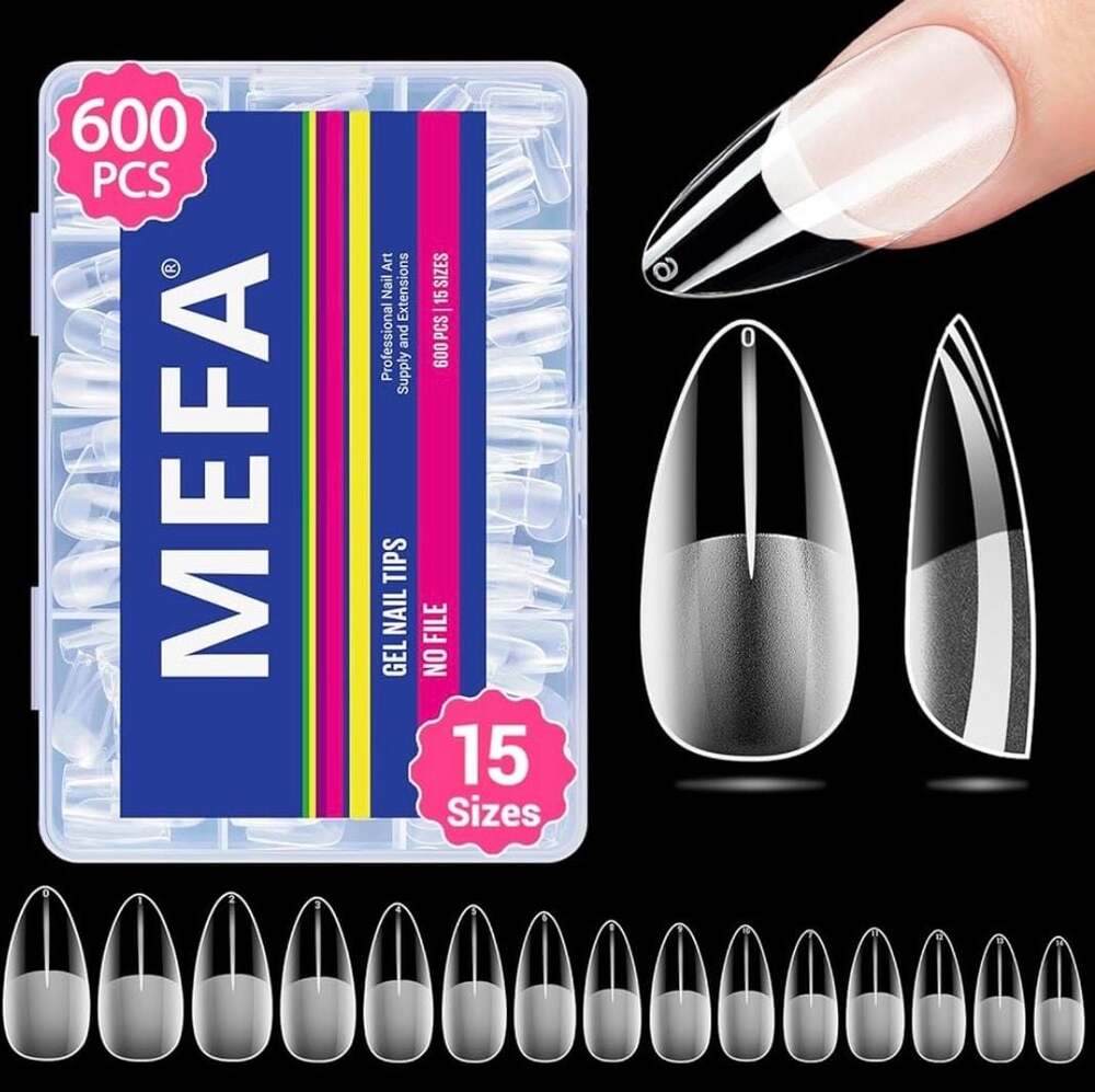 MEFA 600 Pieces Short Almond Soft‎ Gel Nail Tips 15 Sizes